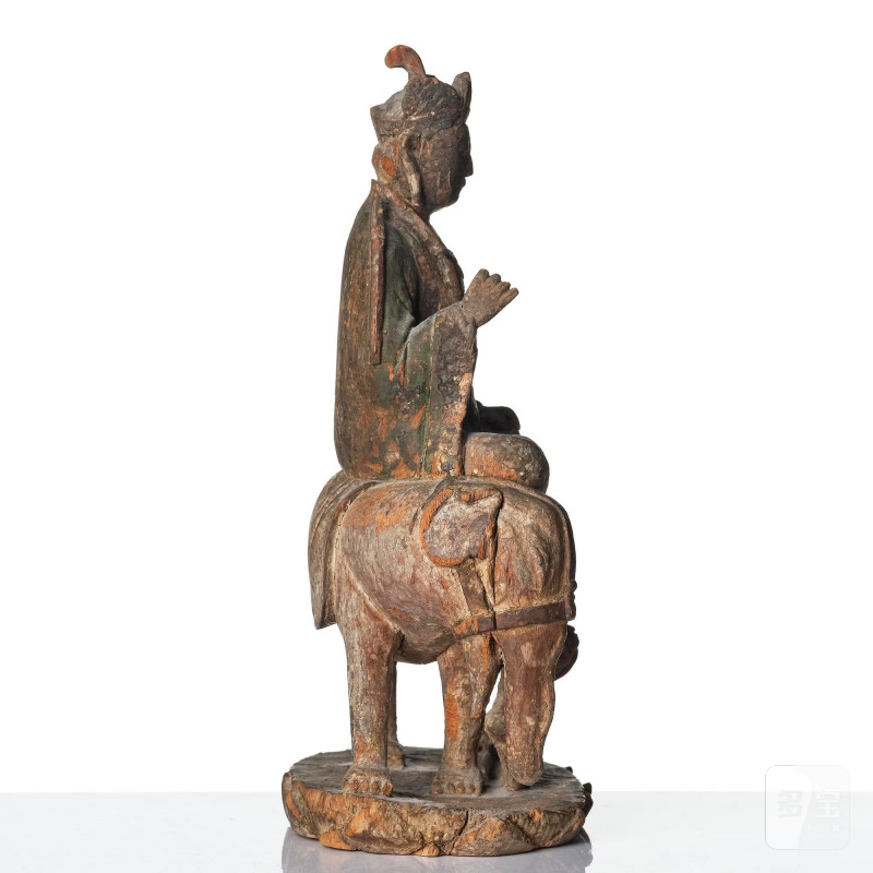 A wooden sculpture of Samantabhadra on an elephant, - 图8